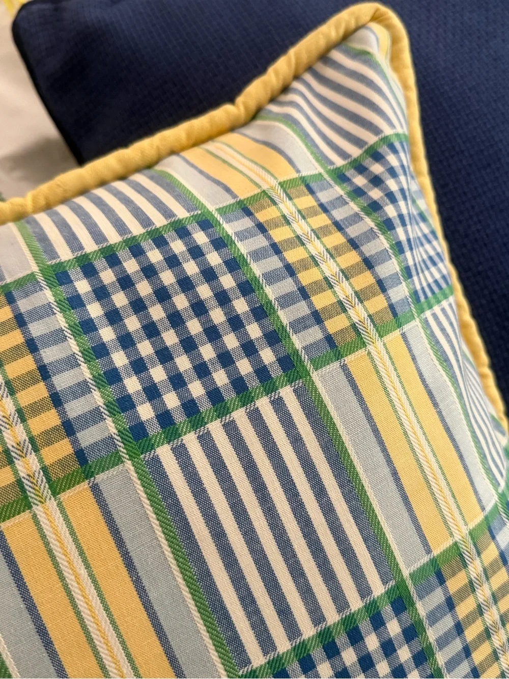 Cottagecore Blue Yellow Gingham Plaid Pillow Cover 16x16 Farmhouse Cottage